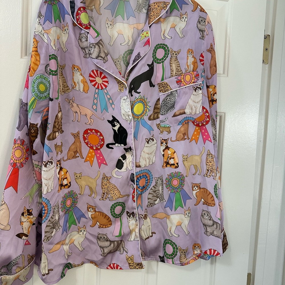 Colorful Cat Print Pajama Top